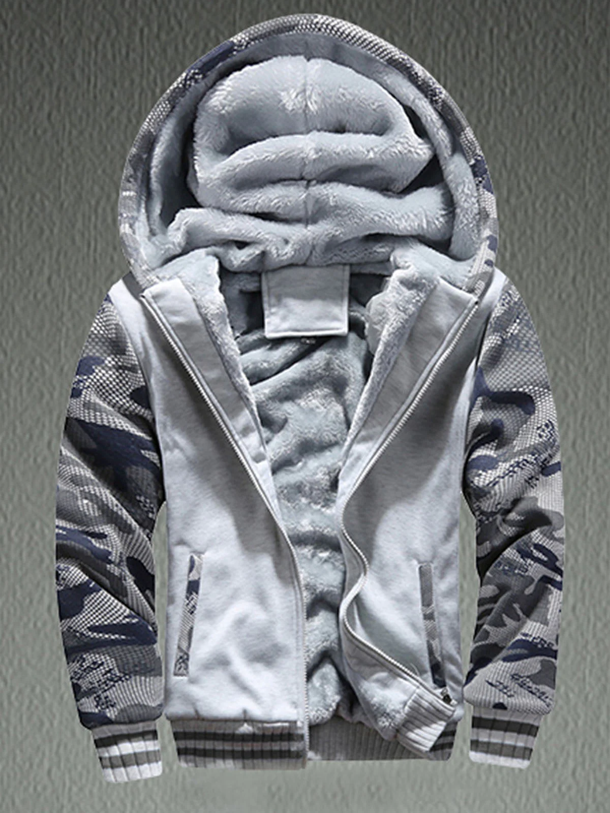 Man Casual Fleeced Hoodie Color-block Coats - Image 7