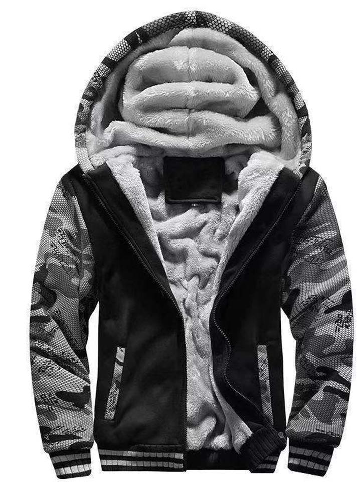 Man Casual Fleeced Hoodie Color-block Coats - Image 8