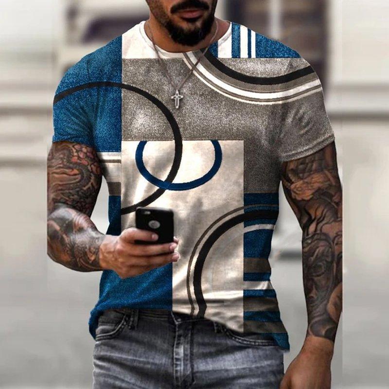 Mens Modern Abstract Dark Blue Art Print Short Sleeve Crew Neck T-Shirtck T-Shirt - Image 3