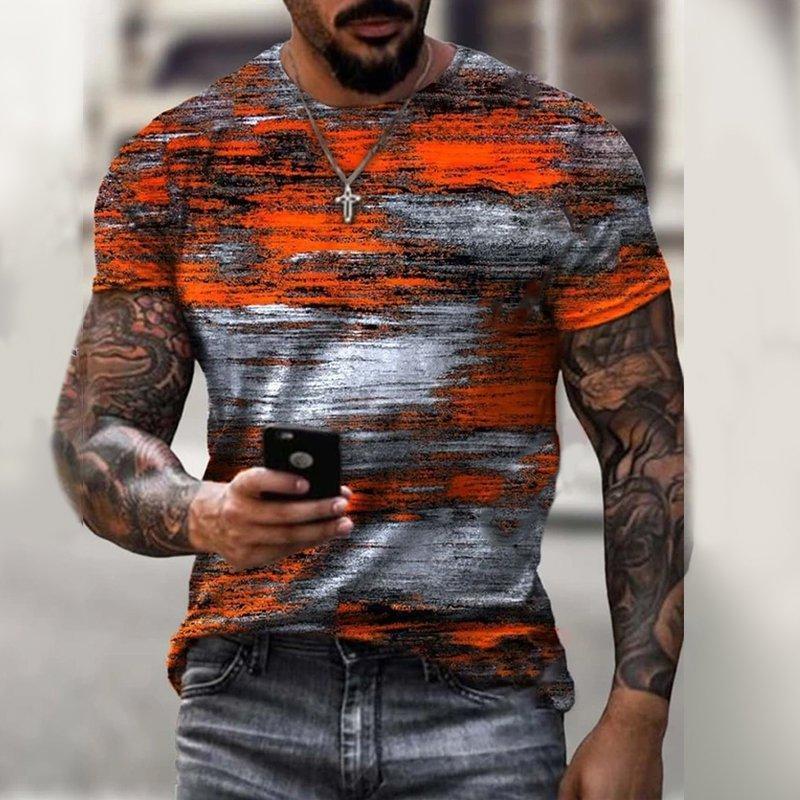 Mens Modern Orange And Grey Art Print Short Sleeve Crew Neck T-Shirt - Image 3