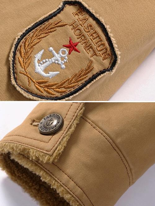 Men's Solid Color Appliques Button Up Plush Jacket Coat - Image 10