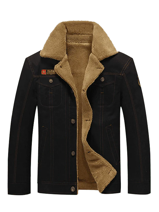 Men's Solid Color Appliques Button Up Plush Jacket Coat - Image 4