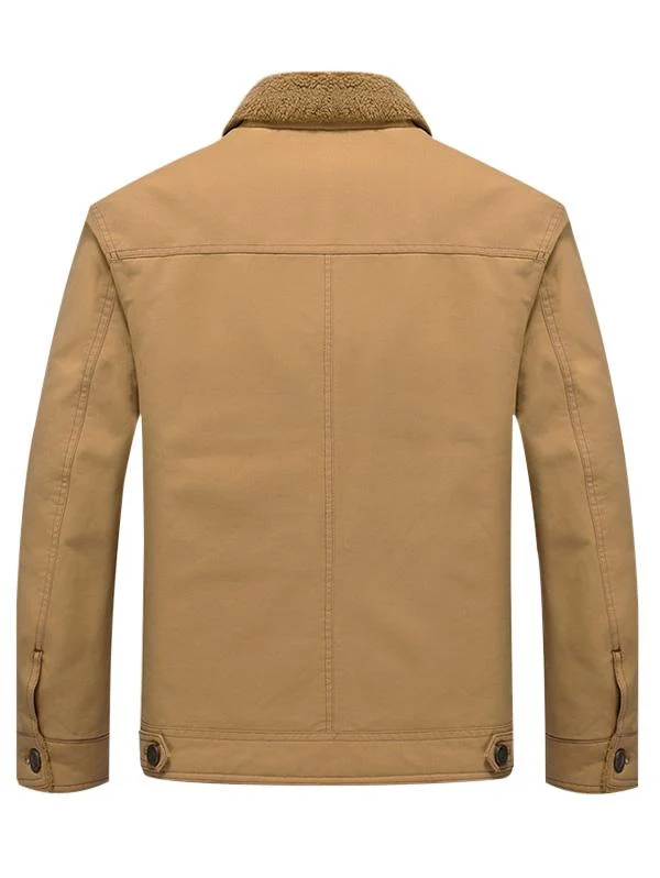 Men's Solid Color Appliques Button Up Plush Jacket Coat - Image 5