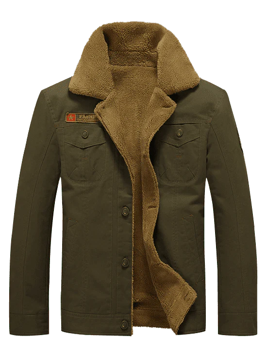 Men's Solid Color Appliques Button Up Plush Jacket Coat - Image 7