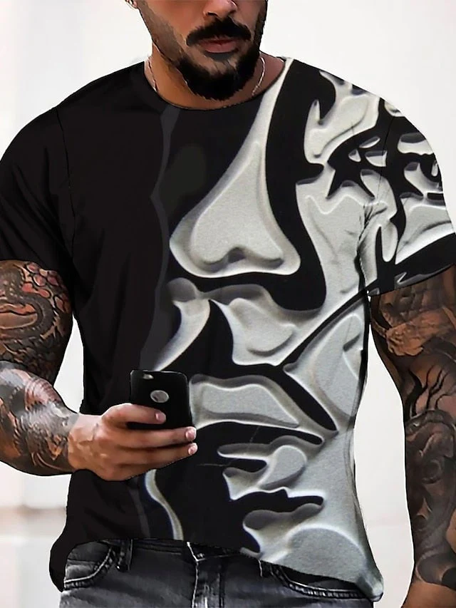 Men's T Shirt Graphic Abstract Human Face asual Daily Short Sleeve Tops - Image 3