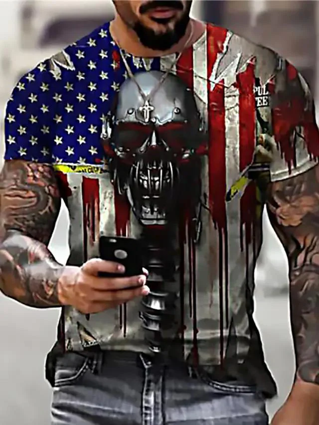 Men's Tee T shirt 3D Graphic Prints Flag Print Short Sleeve Daily Tops Casual Designer - Image 4