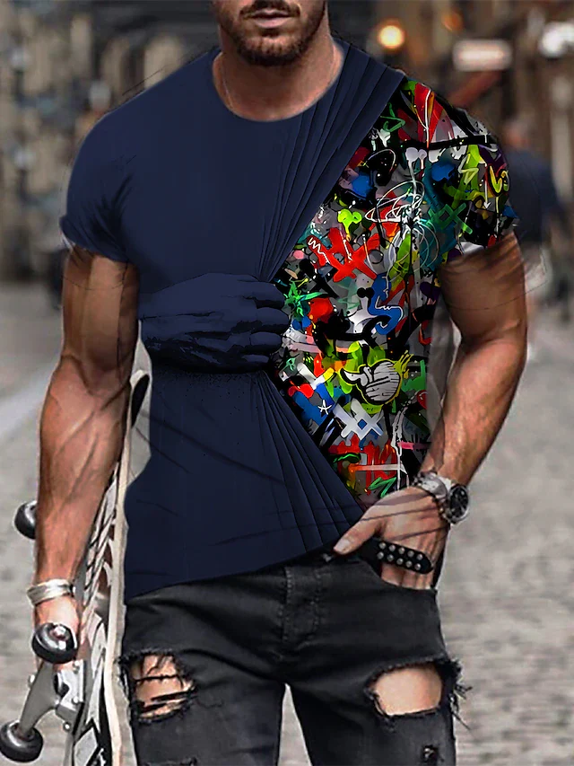 Men's Tee T shirt 3D Graphic Prints Hand Print Short Sleeve Daily Tops Casual Designer - Image 3