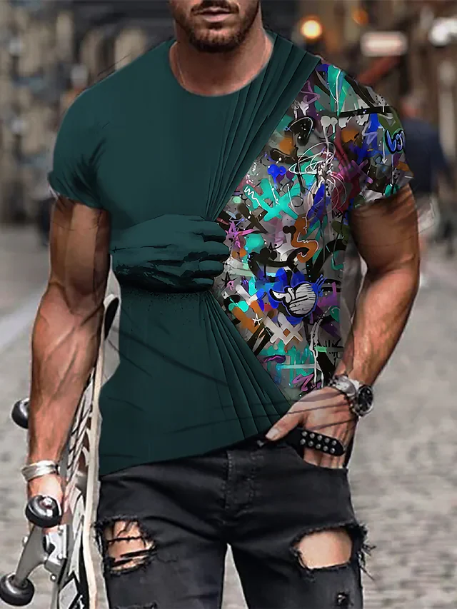 Men's Tee T shirt 3D Graphic Prints Hand Print Short Sleeve Daily Tops Casual Designer - Image 4