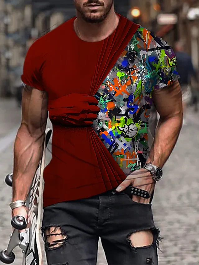 Men's Tee T shirt 3D Graphic Prints Hand Print Short Sleeve Daily Tops Casual Designer - Image 5