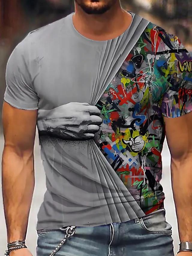 Men's Tee T shirt 3D Graphic Prints Hand Print Short Sleeve Daily Tops Casual Designer - Image 6