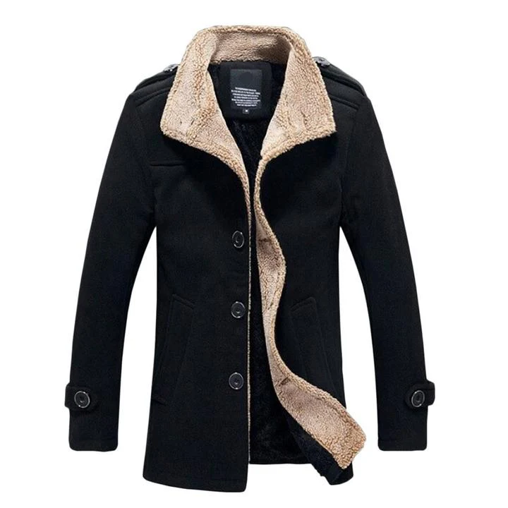 Men's  Solid Buttoned Woolen Autumn Jacket - Image 10