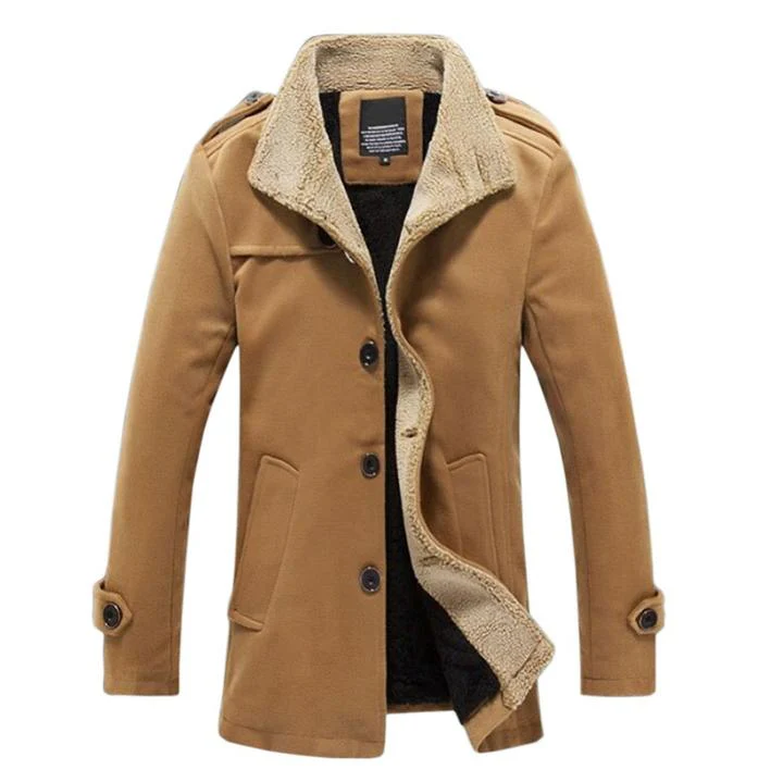 Men's  Solid Buttoned Woolen Autumn Jacket - Image 8