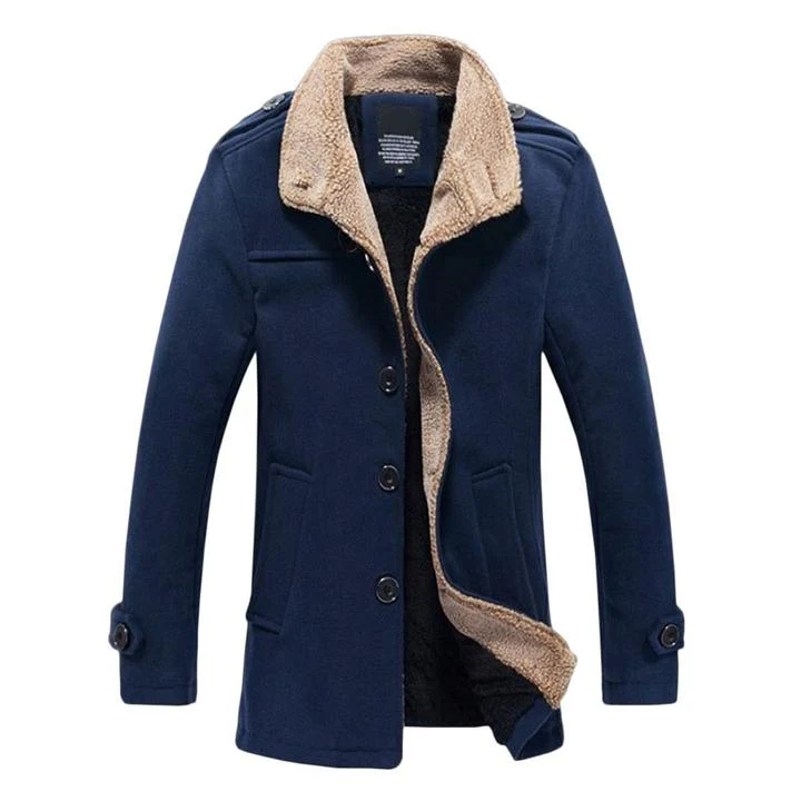 Men's  Solid Buttoned Woolen Autumn Jacket - Image 9