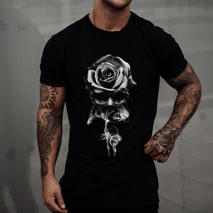 Skull Rose Art Print Short Sleeve T-shirt - Image 3