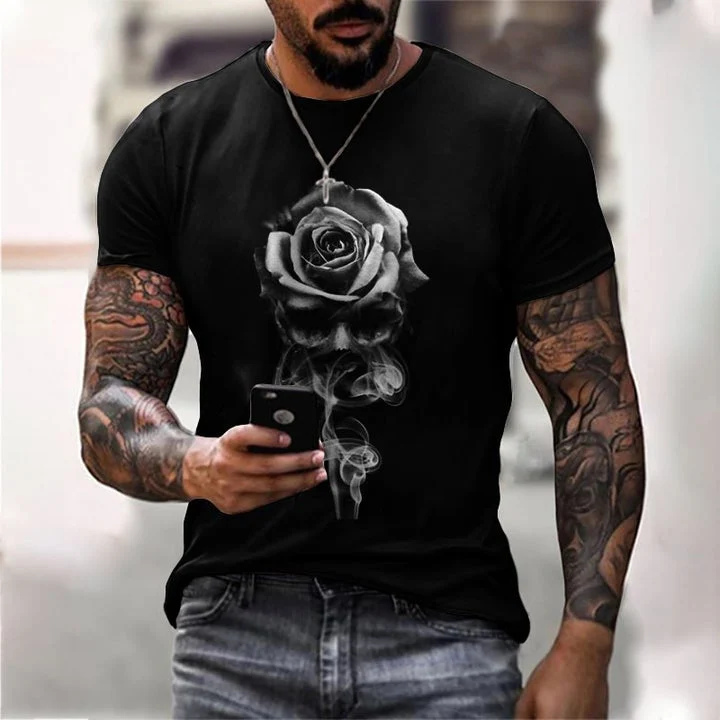 Skull Rose Art Print Short Sleeve T-shirt - Image 4